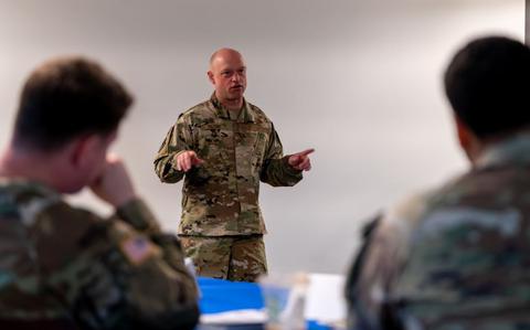 Photo Of Col. Matthew Gaetke, 8th Fighter Wing commander, gives his opening remarks during a Flight Commander Course at Kunsan Air Base, Republic of Korea, April 2, 2024.