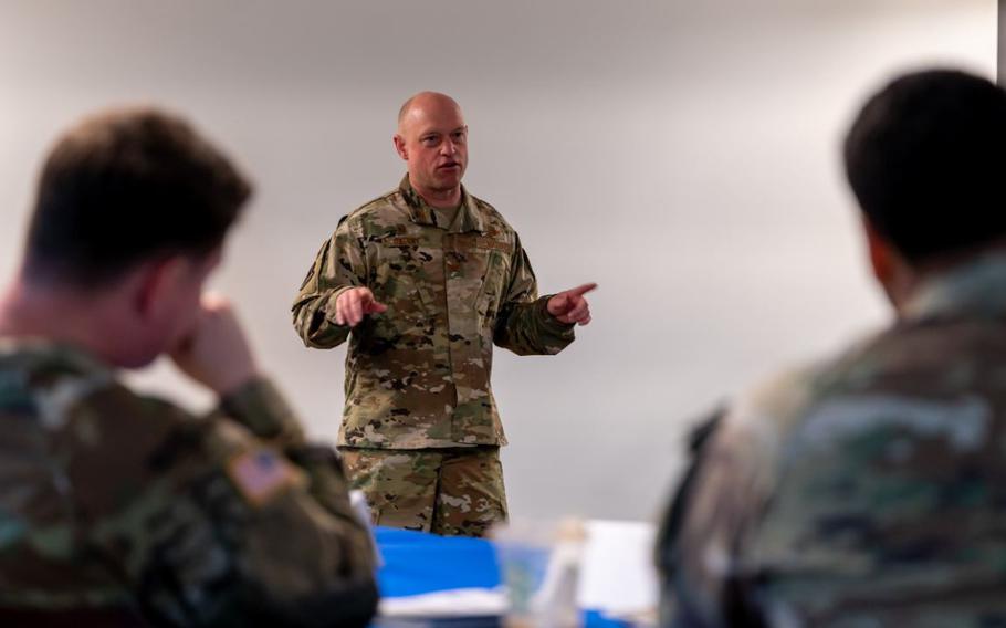 Col. Matthew Gaetke, 8th Fighter Wing commander, gives his opening remarks during a Flight Commander Course at Kunsan Air Base, Republic of Korea, April 2, 2024.