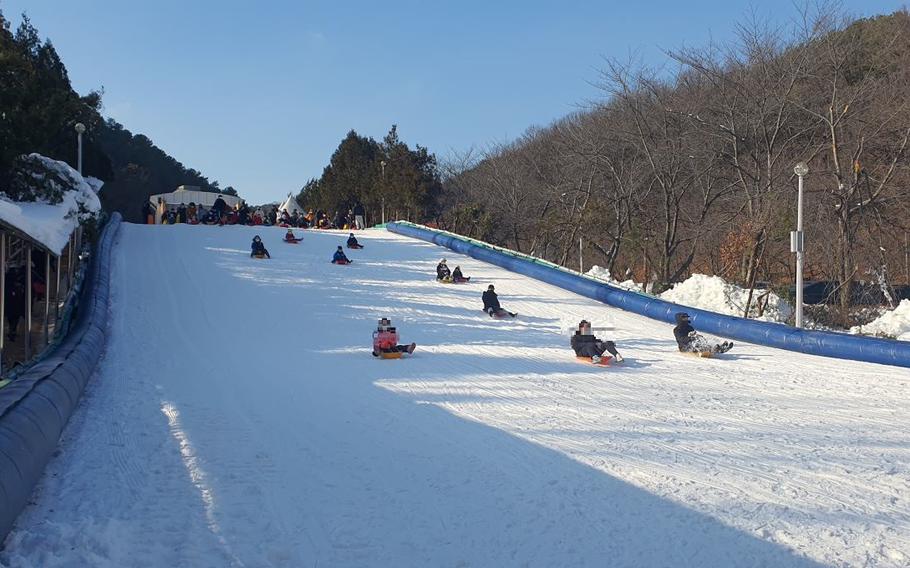 sledding Mt. Moobong Youth Camp