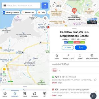 Naver Map main screen Bus stop & bus information