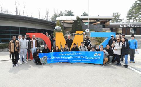 Photo Of Thirty-six U.S. Soldiers assigned to 210th Field Artillery Brigade, 2nd Infantry Division, take a commemorative photo at Imjingak Peace Park during a Newcomers Tour to the Korean Demilitarized Zone, Paju, South Korea, March 20, 2025. 