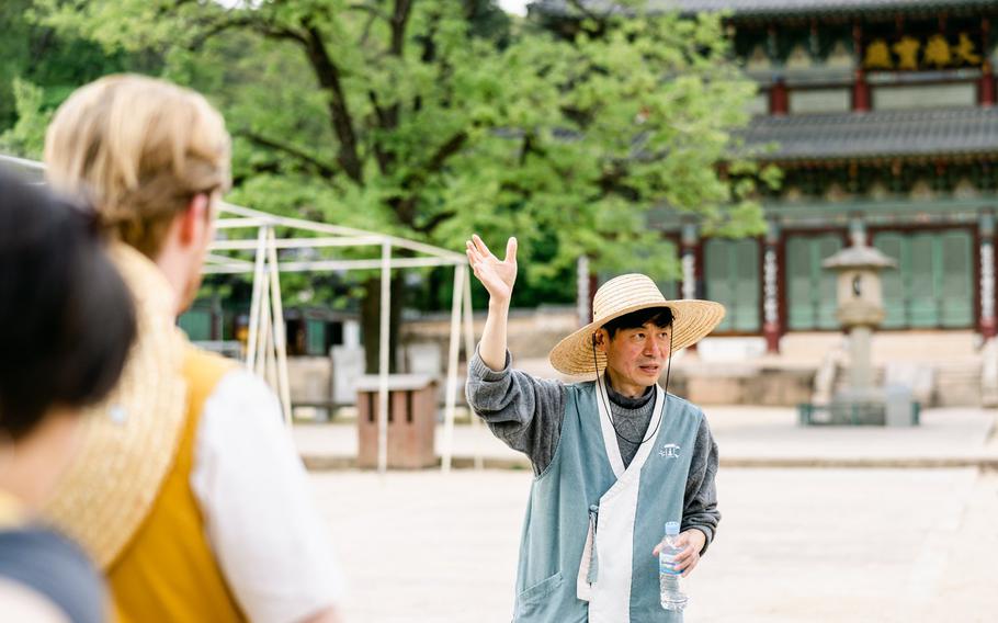 Our temple stay guide James giving us a history of the temple and grounds