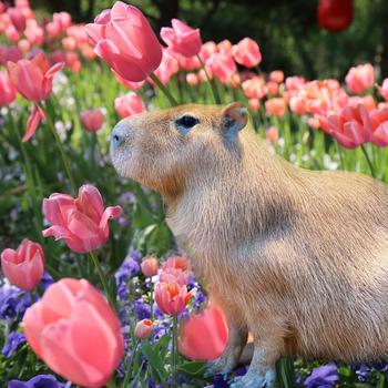 capybara and tulips at Nature Park