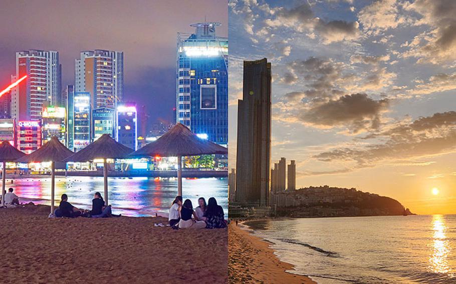 Left: Gwangalli Beach (Photo courtesy of Korea Tourism Organization), Right: Haeundae Beach (Photo by Hyemin Lee)